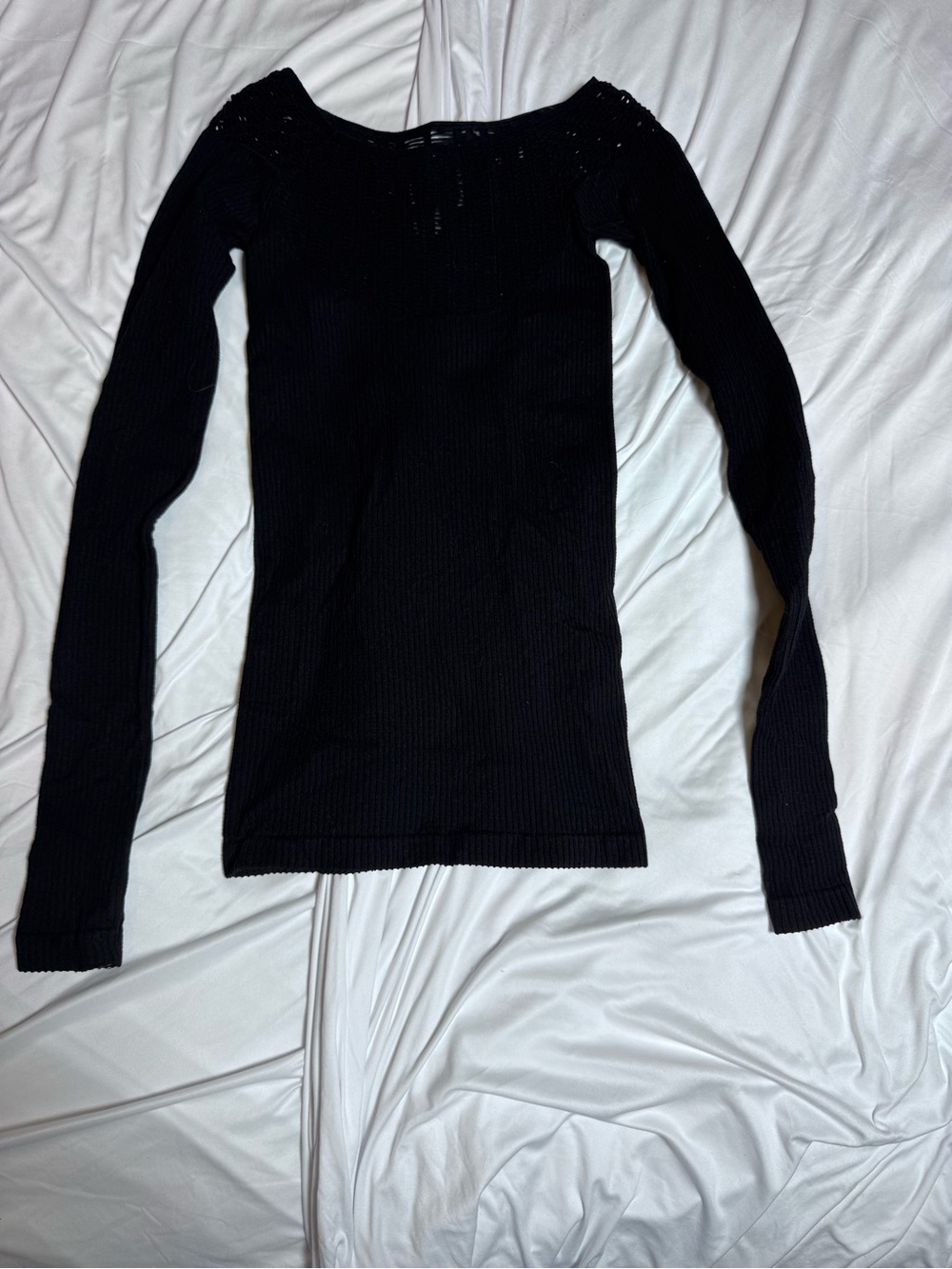 Free People Black Ribbed Long Sleeve Scoop Top